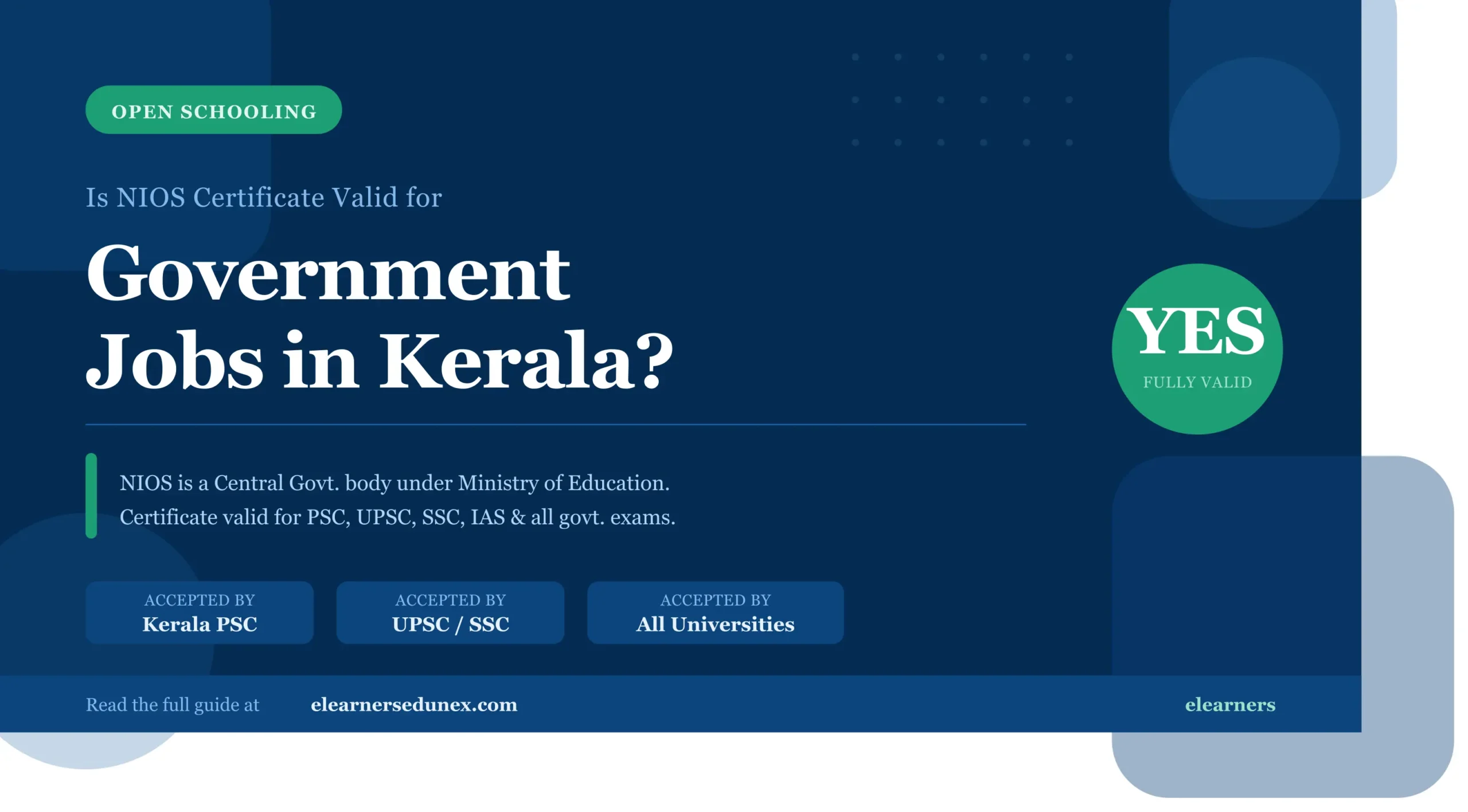 Is NIOS certificate valid for government jobs in Kerala?